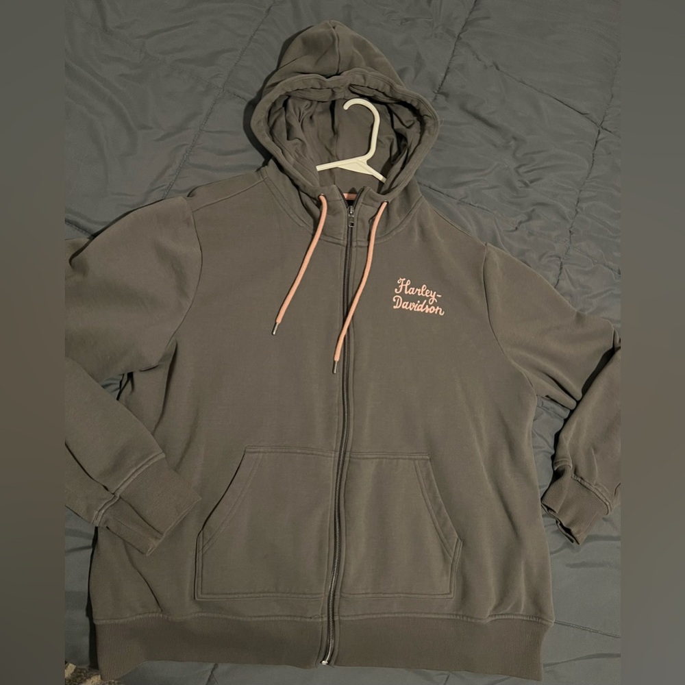 Harley-Davidson Gray Hoodie with Pink Trim